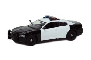 motor max 2011 dodge charger pursuit unmarked w/lights & sounds, black and white 79533-1/24 scale diecast model toy car