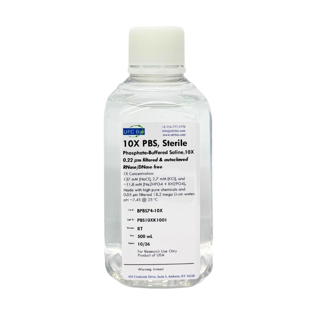 10X PBS (Phosphate Buffered Saline), pH 7.4 - Molecular Biology Grade - RNase/DNase Free, Sterile, 0.22um Filtered - 500 mL