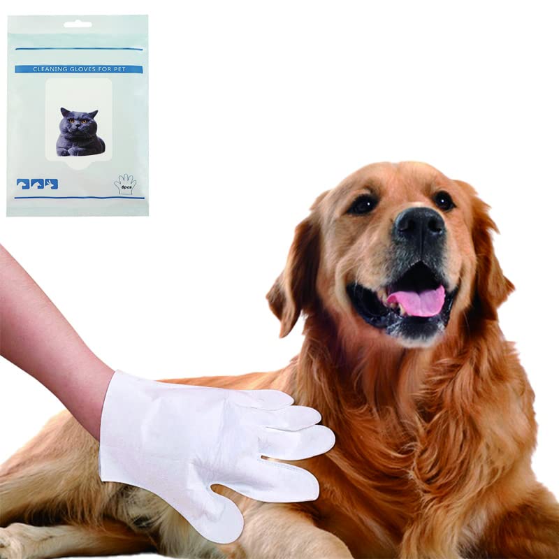 fatdaa Pet Grooming Glove Wipes for Dogs and Cats 6 pcs, Dog Wipes, Cat Wipes, Pet Wipes No Rinse Disposable Cleaning Massage Gloves, Pet Grooming Pet Washing,Made from Cotton，Easy Bath(6PCS)