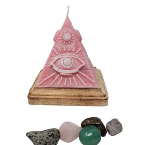 pyramid candle with hidden crystals, candle with crystal hidden inside, mystery candles with crystals (pink)