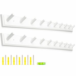 horkmous 2pcs coat rack wall mounted, long 38'' wooden wall coat hooks with 10 pegs, wall peg rail hangers for hanging towels, hats, backpacks, clothing, caps(white)