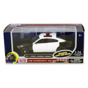 Motor Max 2011 Dodge Charger Pursuit Unmarked w/Lights & Sounds, Black and White 79533-1/24 Scale Diecast Model Toy Car