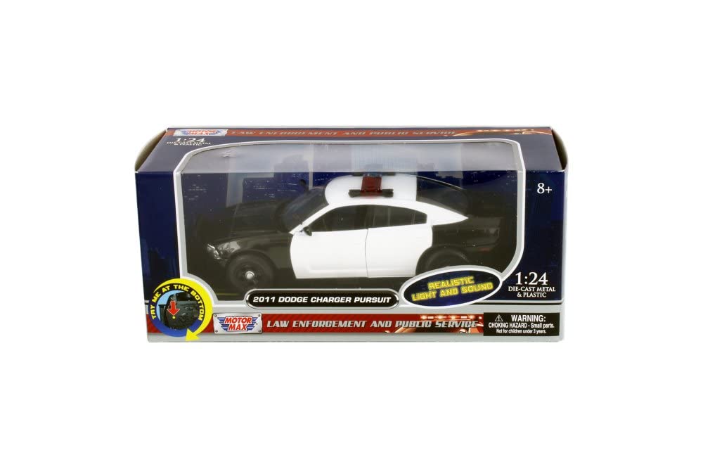 Motor Max 2011 Dodge Charger Pursuit Unmarked w/Lights & Sounds, Black and White 79533-1/24 Scale Diecast Model Toy Car