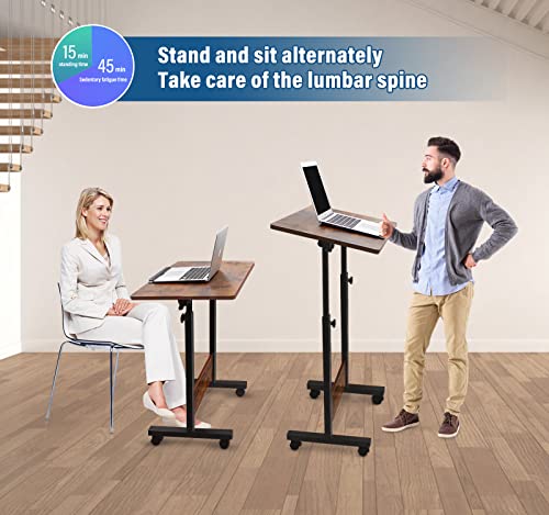 KOUPA Adjustable Mobile Standing Desk Large 16×31 in, Rolling Computer Workstation with Lockable Wheels for Home Office, 360° Flip Tilt Foldable Laptop Table Cart for Standing Sitting