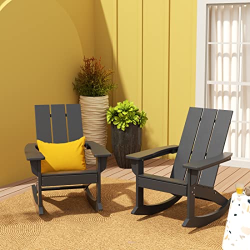 WO Home Furniture Adirondack Rocking Chair Set of 2 PCS Patio All-Weather and UV Protection for Any Outdoor Spaces (Gray)