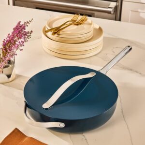 Caraway Nonstick Ceramic Sauté Pan with Lid (4.5 qt, 11.8") - Non Toxic, PTFE & PFOA Free - Oven Safe & Compatible with All Stovetops (Gas, Electric & Induction) - Navy