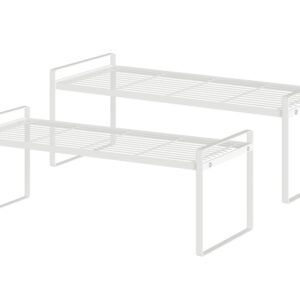 2 Pack Stackable Kitchen Cabinet Shelf Organizer Rack – Countertop Storage for Pantry, Bathroom, Office, Space Saving, Rust Resistant, Non-Slip, White, 20" L x 8.25" D x 7.3" H Each, 14.6" H Stacked