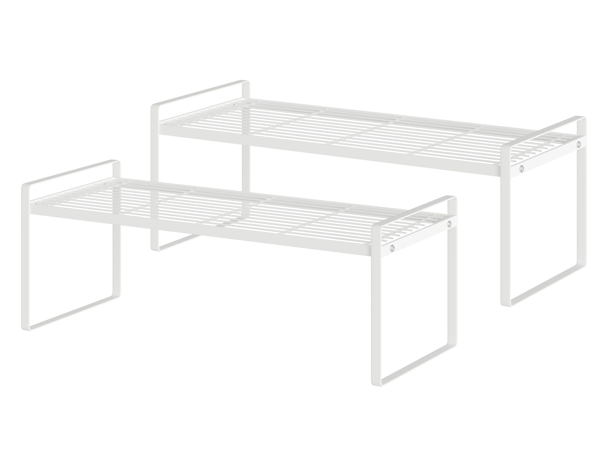 2 Pack Stackable Kitchen Cabinet Shelf Organizer Rack – Countertop Storage for Pantry, Bathroom, Office, Space Saving, Rust Resistant, Non-Slip, White, 20" L x 8.25" D x 7.3" H Each, 14.6" H Stacked