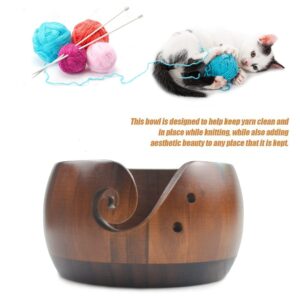 Joyeee Handmade Yarn Bowl, 6'' Crafted Wooden Yarn Storage Bowl with Carved Holes & Drills Holes Crocheting Knitting Bowl Yarn Holder Gift for Knitting Crochet Enthusiasts