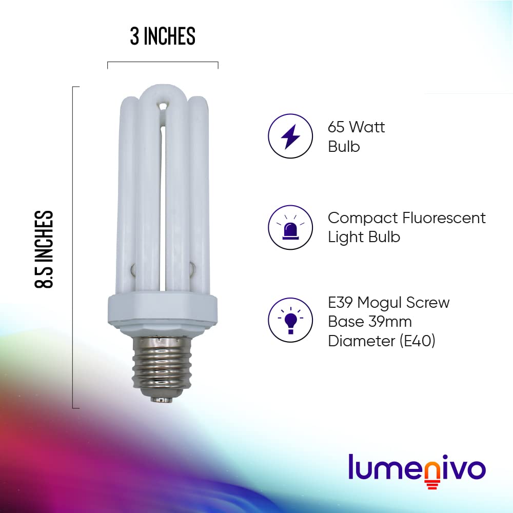 lumenivo 65W CFL Bulb E39 Mogul Base Fluorescent Bulb Incandescent 300W Equivalent CFL Quad Tube 4U 65W for Security Lighting Fixtures - 6500K Daylight - 1 Pack