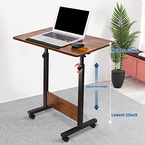 KOUPA Adjustable Mobile Standing Desk Large 16×31 in, Rolling Computer Workstation with Lockable Wheels for Home Office, 360° Flip Tilt Foldable Laptop Table Cart for Standing Sitting