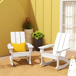 WO Home Furniture Adirondack Rocking Chair Set of 2 PCS Patio All-Weather and UV Protection for Any Outdoor Spaces (White)