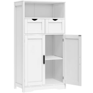 iwell storage cabinet, bathroom cabinet with 2 drawers & adjustable shelves, bathroom storage cabinet with doors for living room, kitchen, home office, white