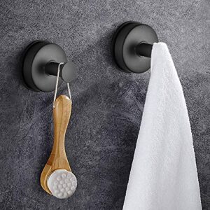 JOMOLA Suction Cup Hook Stainless Steel Bathroom Towel Holder Utility Shower Hooks Hanger for Towel Storage Kitchen Organizer for Towel Hook, Matte Black, 4PCS