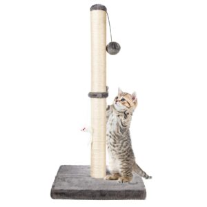 meowhomm 32'' tall cat scratching post cat scratcher with hanging ball, durable cat scratching post for indoor with sisal rope (gray)