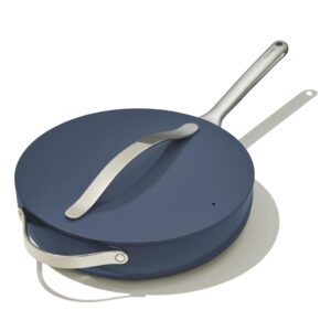 caraway nonstick ceramic sauté pan with lid (4.5 qt, 11.8") - non toxic, ptfe & pfoa free - oven safe & compatible with all stovetops (gas, electric & induction) - navy