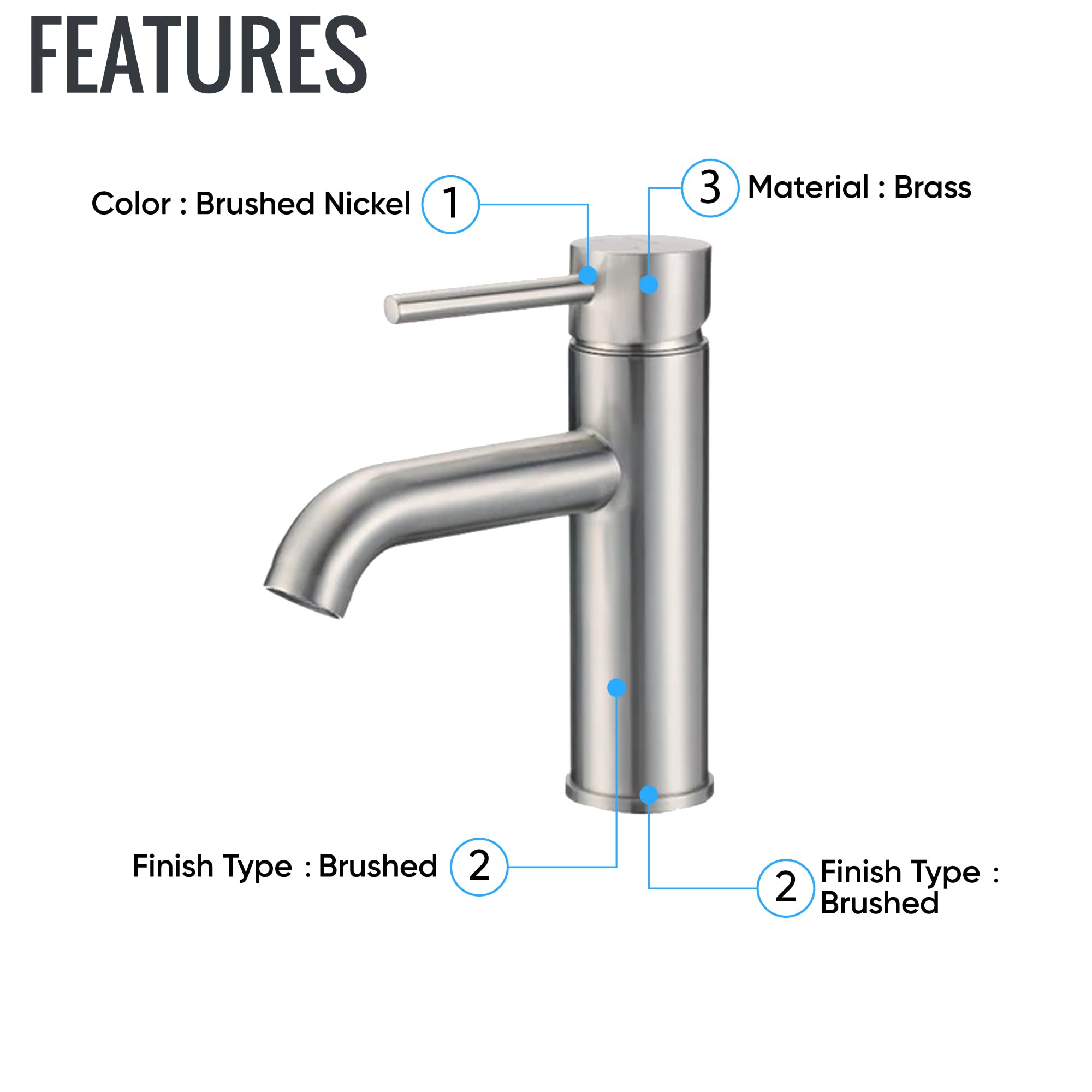 Ivanees Bathroom Sink Faucet Single Handle, Single Hole Faucet, Hot & Cold Mixer Tap Bathroom Faucet, Lead-Free Solid Brass Faucet, Brushed Nickel Finish, Deck Mounted Bath Faucet