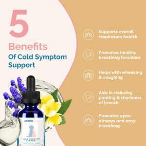 PranaPets Cold Symptom Support for Cats & Dogs | Natural Formula Safely Aids with Colds, Seasonal Allergies & Kennel Cough | Helps Open Airways for Easy Breathing