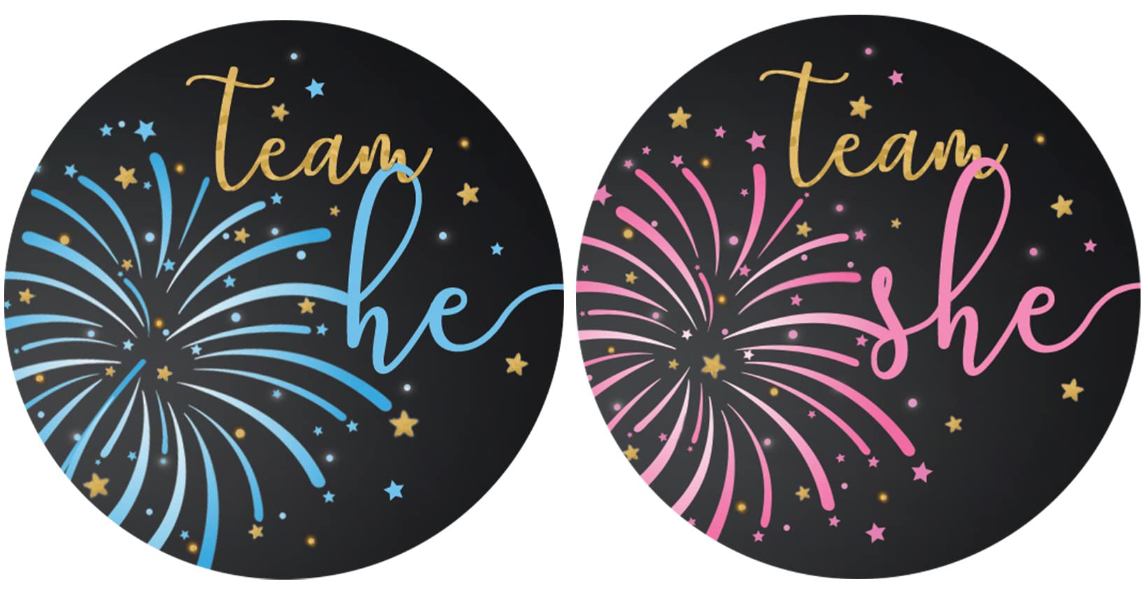 What Will Our Little Firework Be Gender Reveal Party -Team He or Team She - 40 Stickers