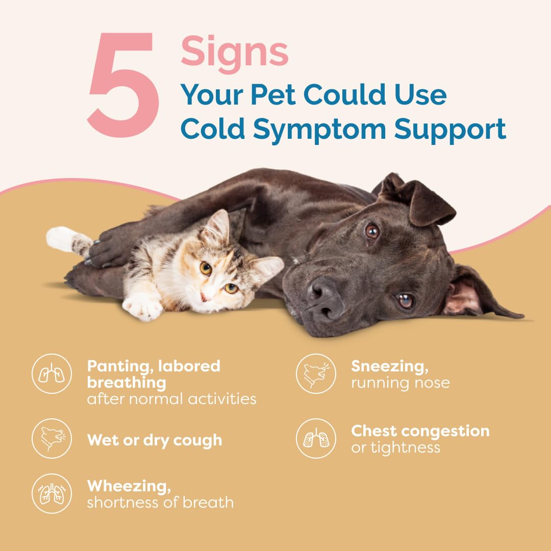 PranaPets Cold Symptom Support for Cats & Dogs | Natural Formula Safely Aids with Colds, Seasonal Allergies & Kennel Cough | Helps Open Airways for Easy Breathing