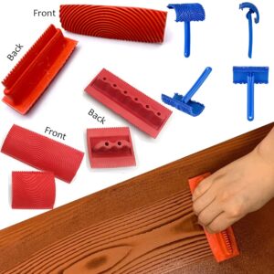 Wood Graining Tool Set, 6pcs 7" Fake Wood Grain Roller Painting Tool with Handle DIY Rubber Graining Tool Paint Look Like Wood for Wall Room Art Paint Decoration