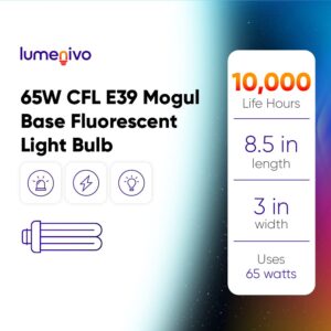 lumenivo 65W CFL Bulb E39 Mogul Base Fluorescent Bulb Incandescent 300W Equivalent CFL Quad Tube 4U 65W for Security Lighting Fixtures - 6500K Daylight - 1 Pack