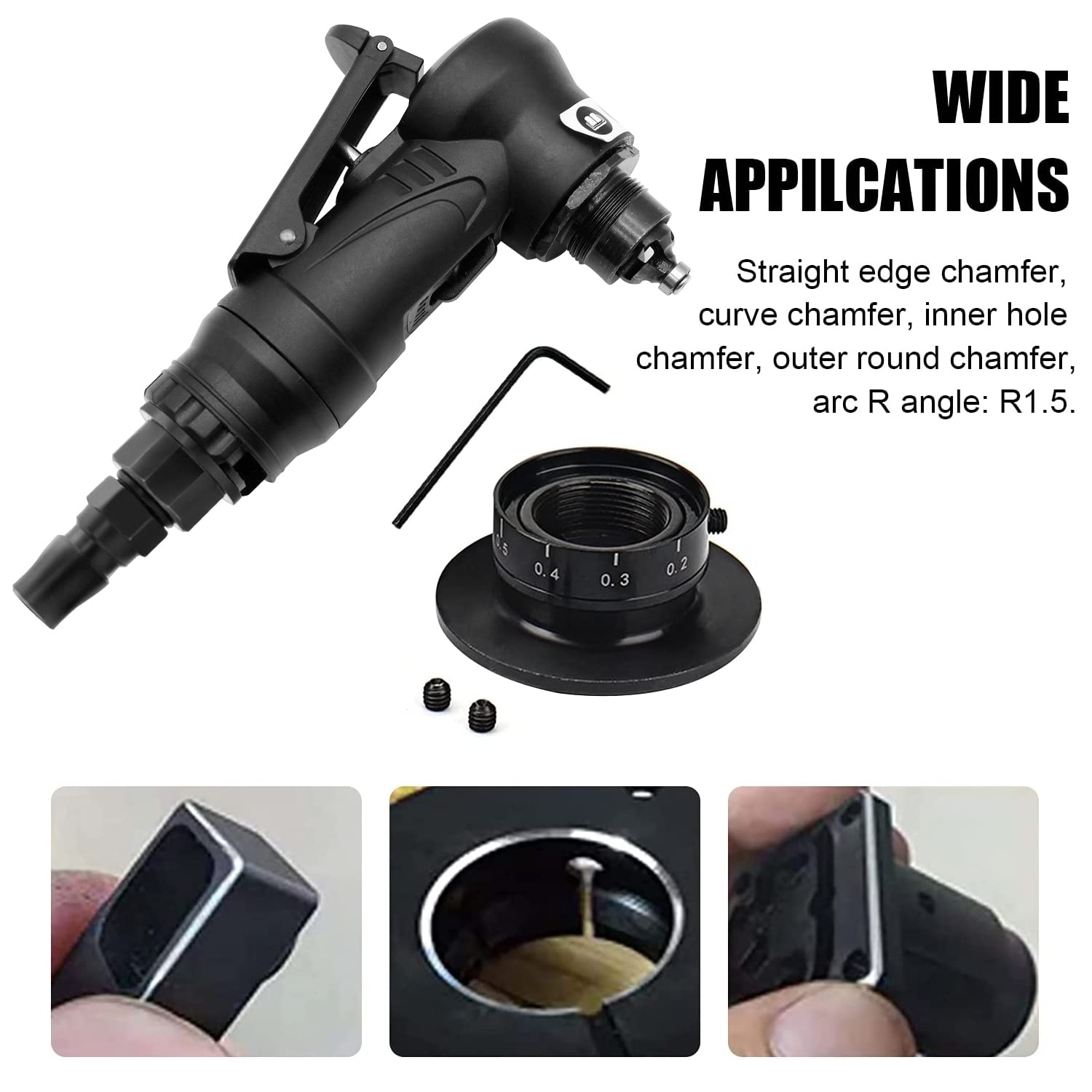 Mini Pneumatic Chamfering Machine,Chamfering Tool for Metal,28000rpm C0-C1 Handheld 45 Degree Arc Air Beveling Machine with 1/4 Inch Air Inlet for Trimming,Chamfer Deburring (Black)