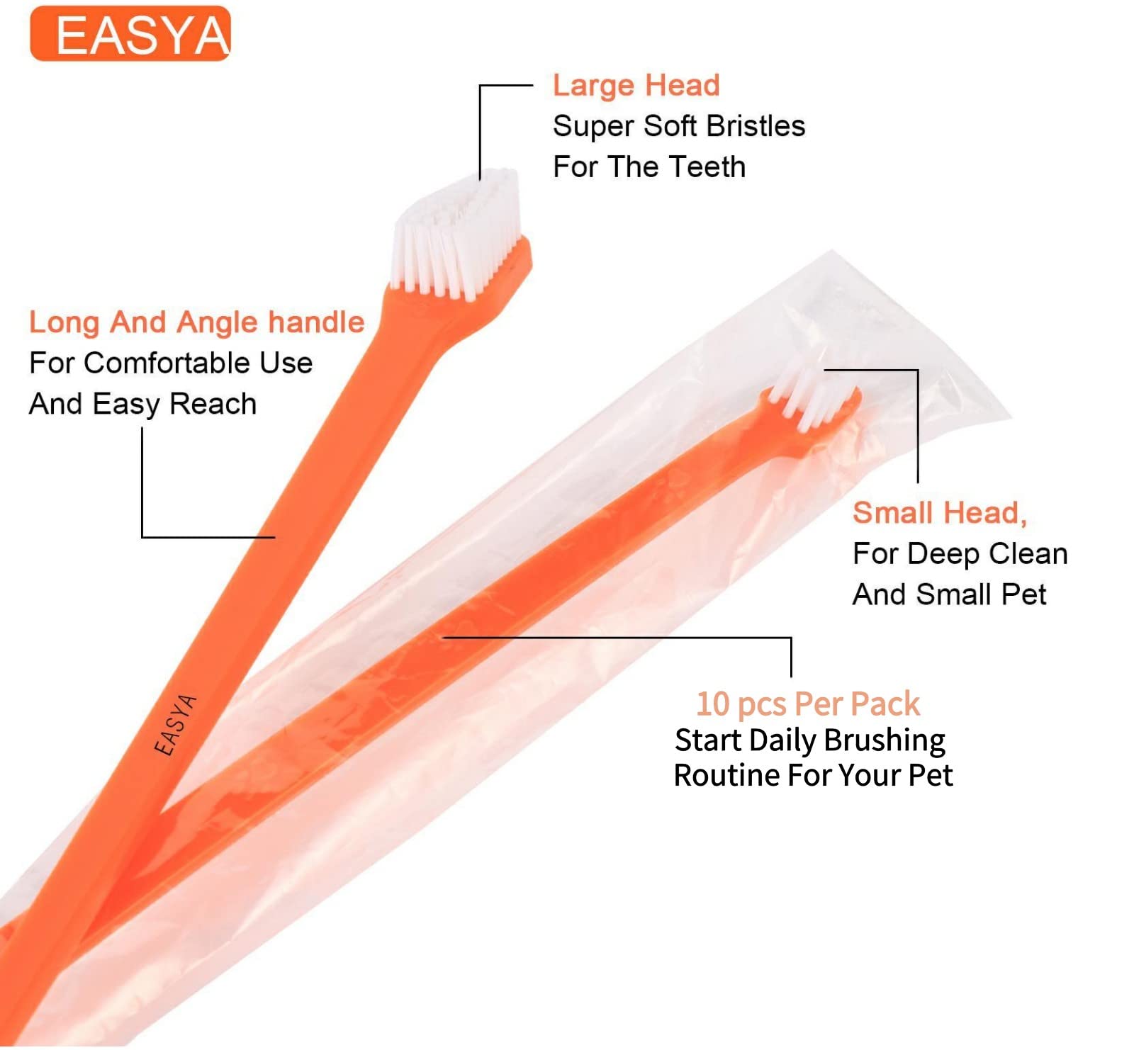 EASYA Double Headed Pet Dog Toothbrush for Small Dogs/Soft Bristles Puppy Long Handle Tooth Brush Dogs Teeth Cleaning/Bulk Toothbrushes Dental & Oral Care… (MIXED10)