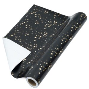 ruspepa wrapping paper roll - mini roll - gold foil star black background design for wedding, birthday, shower, congrats, and holiday - 17 inches x 32.8 feet