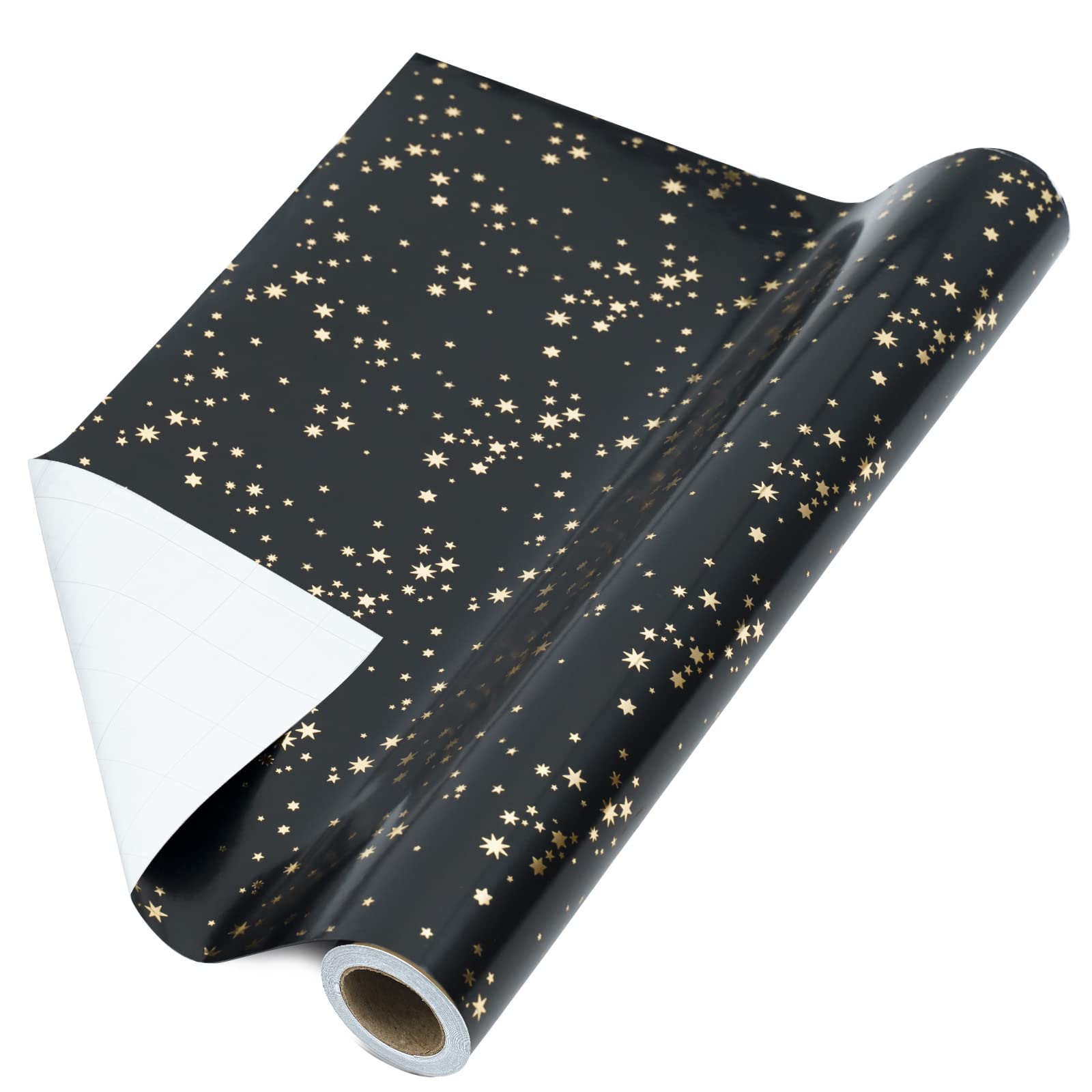 RUSPEPA Wrapping Paper Roll - Mini Roll - Gold Foil Star Black Background Design for Wedding, Birthday, Shower, Congrats, and Holiday - 17 Inches X 32.8 Feet