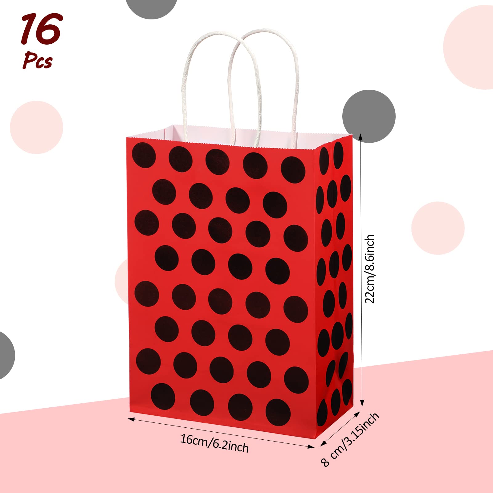 16 Pack Ladybug Party Bags Ladybug Candy Bag Ladybug Treat Paper Bags Ladybug Favor Bags with Handles Red Black Polka Dots Bags for Baby Shower Ladybug Themed Birthday Party Supplies