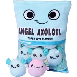 nenalayo plushies doll a bag of axolotl plush toy stuffed soft snack pillow plush toy for birthday gift, stuffed toy game pillow cushion gift for kids (blue 6 balls)