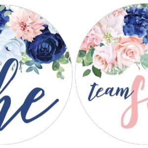 Navy and Blush Floral Gender Reveal Party -Team He or Team She - 40 Stickers