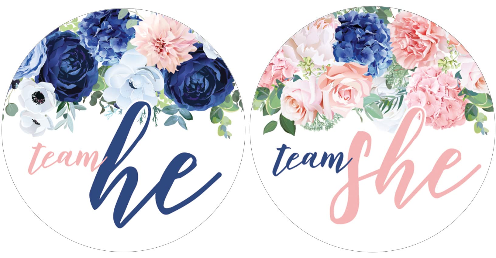 Navy and Blush Floral Gender Reveal Party -Team He or Team She - 40 Stickers