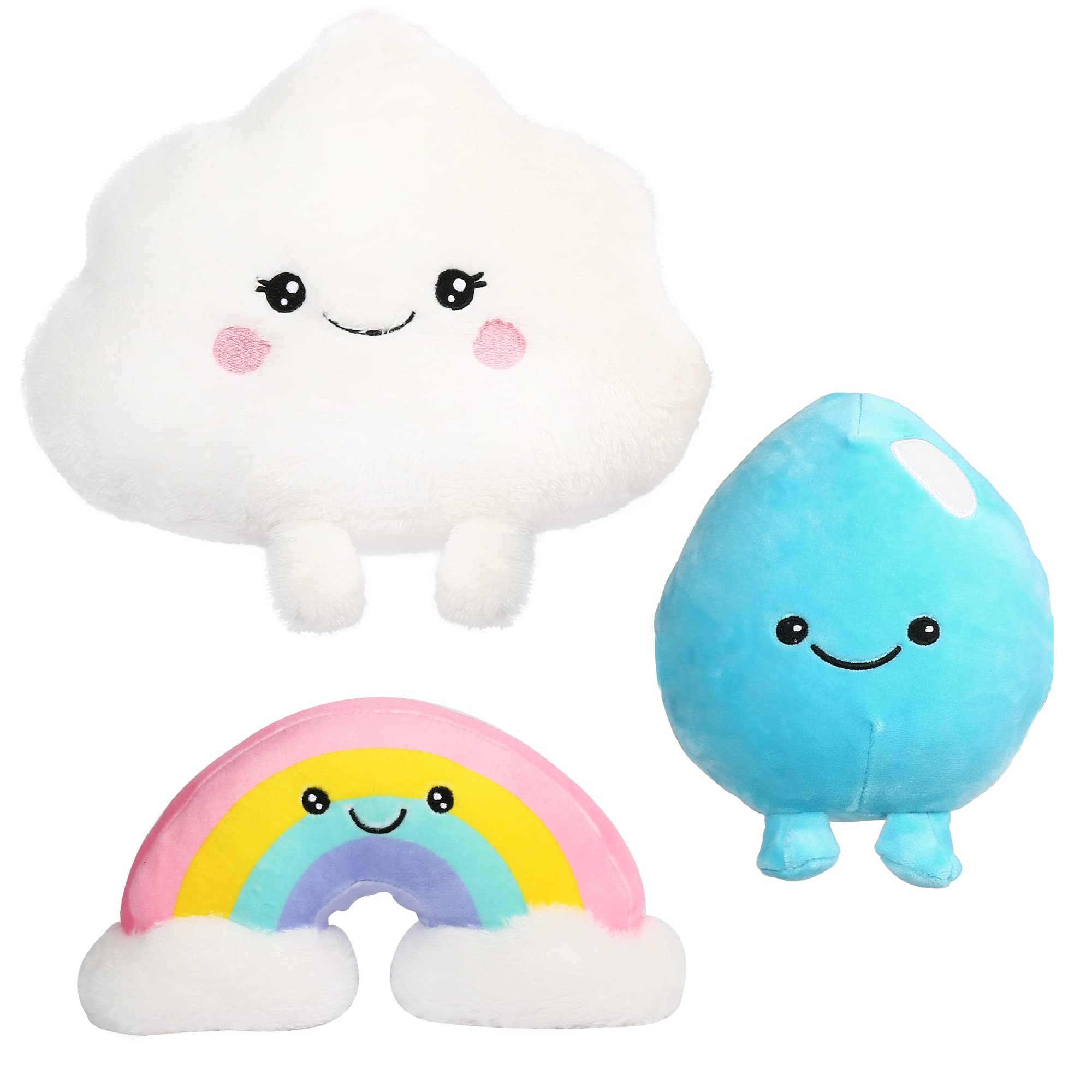 BenBen Cloud Pillow Toy 12 inch, Set of 3, 7 inch Stuffed Rainbow and Water Droplet Plushies, Soft Stuffed Toys for Kids Girls, Fun Decorative Plush Pillows for Home Decor, Easter Basket Stuffers