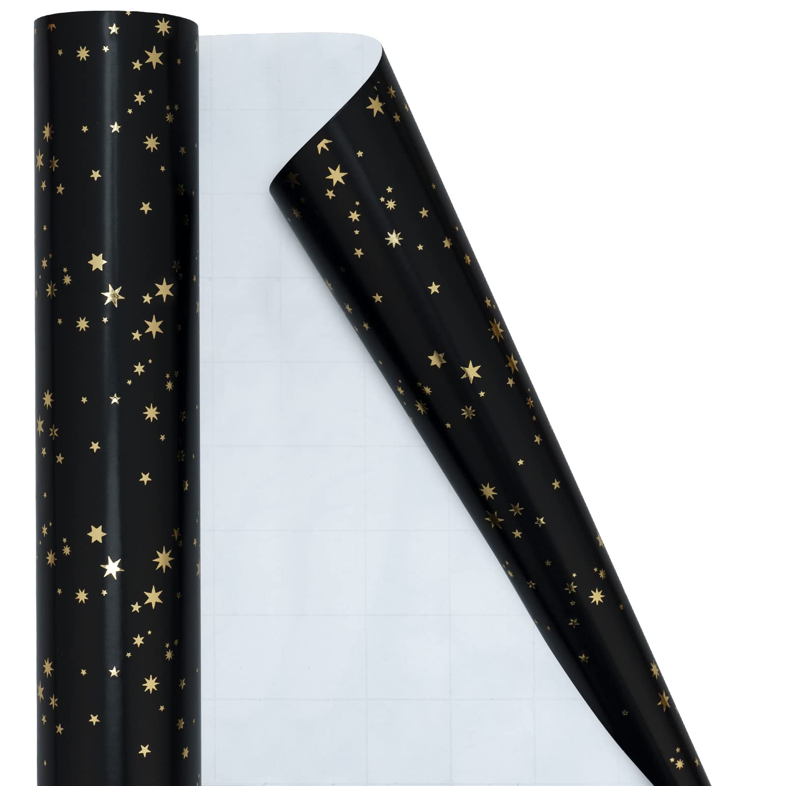 RUSPEPA Wrapping Paper Roll - Mini Roll - Gold Foil Star Black Background Design for Wedding, Birthday, Shower, Congrats, and Holiday - 17 Inches X 32.8 Feet