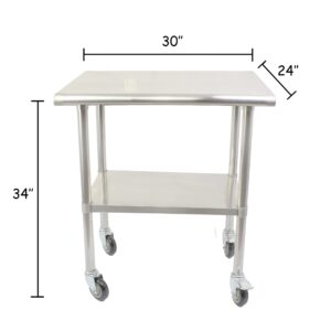 STEELBUS 24'' x 60'' Stainless Steel Table,NSF Commercial Heavy Duty Kitchen Prep & Work Table on 4 Caster Wheels and with Adjustable Under Shelf,Metal Food Workstation for Restaurant, Home and Hotel…