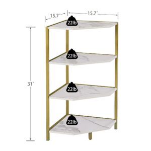 VECELO 4-Tier Corner Bookcase, Floor Standing Bookshelf, Storage Shelf Unit Rack, 31 in Plant Stand for Home Office, Living Room, Kitchen, Small Space, Marble White