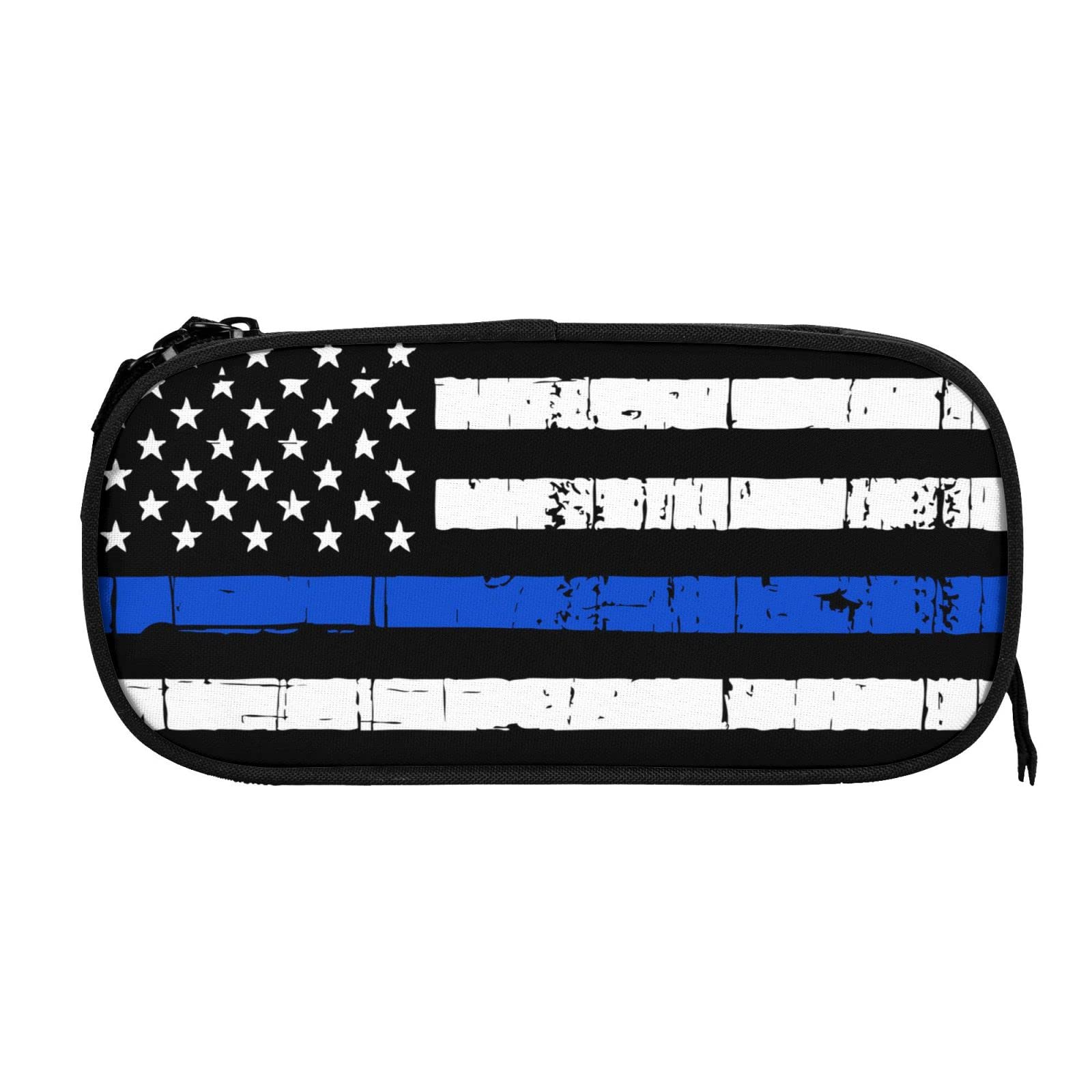 Gesey-R4T American blue line USA Police Stars Flag Pattern Pen Pencil Case Bag Big Capacity Multifunction Storage Pouch Organizer with Zipper Office University for Girls Boy