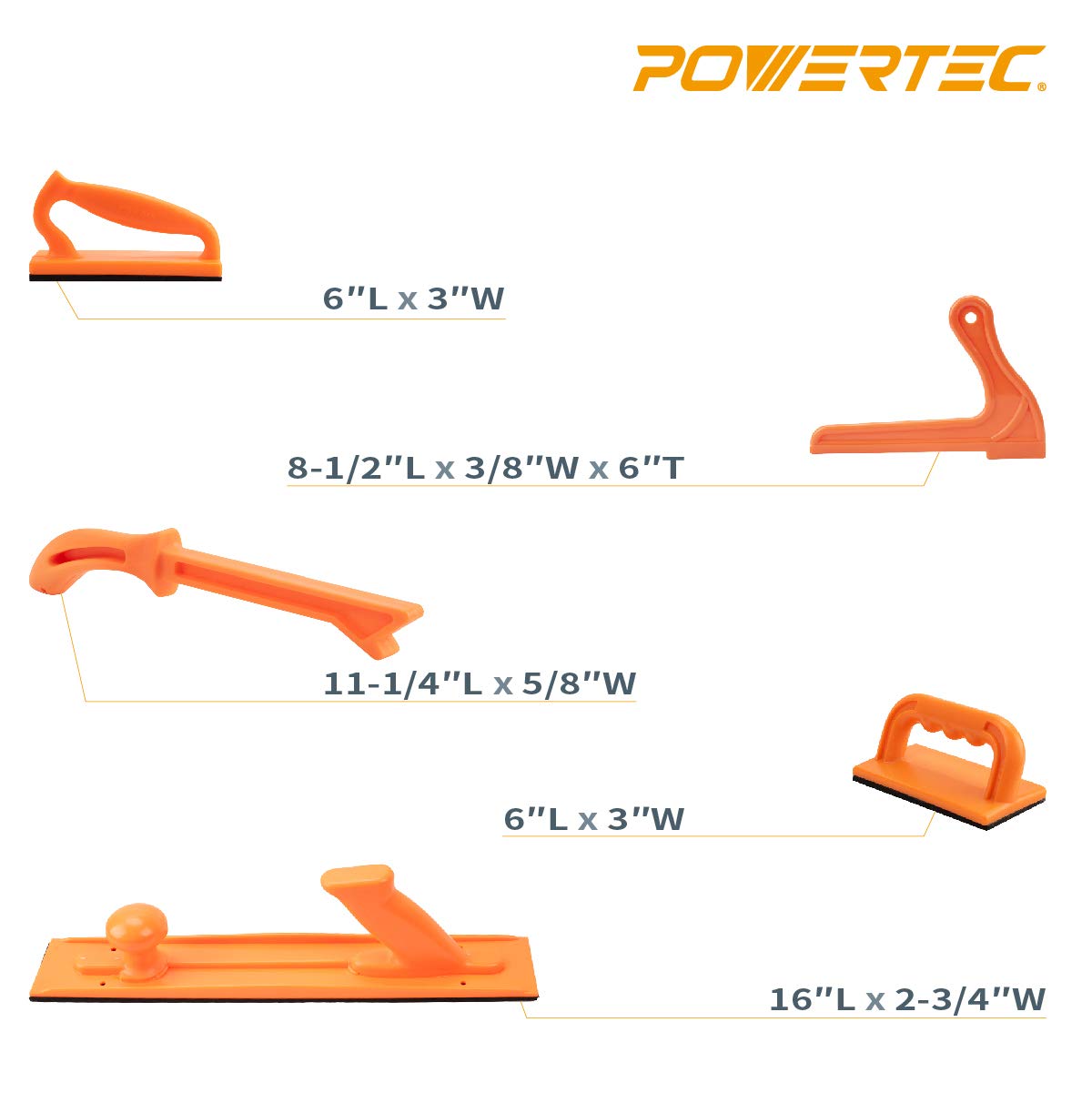 POWERTEC Push Block and Push Stick Set Fits Table Saws, Router Tables, Band Saws & Jointers, Dual Ergonomic Handles w/Max Grip, Wood Pusher Reduces Kickback & Increases Safety. 5PK (71009V)