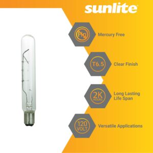 Sunlite 41666 Incandescent T6.5 Tubular Light Bulb, BA15D Double Contact Bayonet Base, 25 Watts, 170 Lumens, Dimmable, Mercury Free, 2600K Warm White, Clear Glass, 6 Count