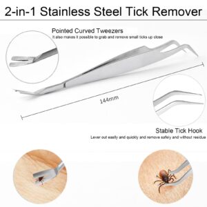 ILamourCar 4Pcs Tick Remover Tool Set, Professional Tick Tweezers Tick Hooks Tick Remover Painlessly Tick for Dogs Cats and Other Pets