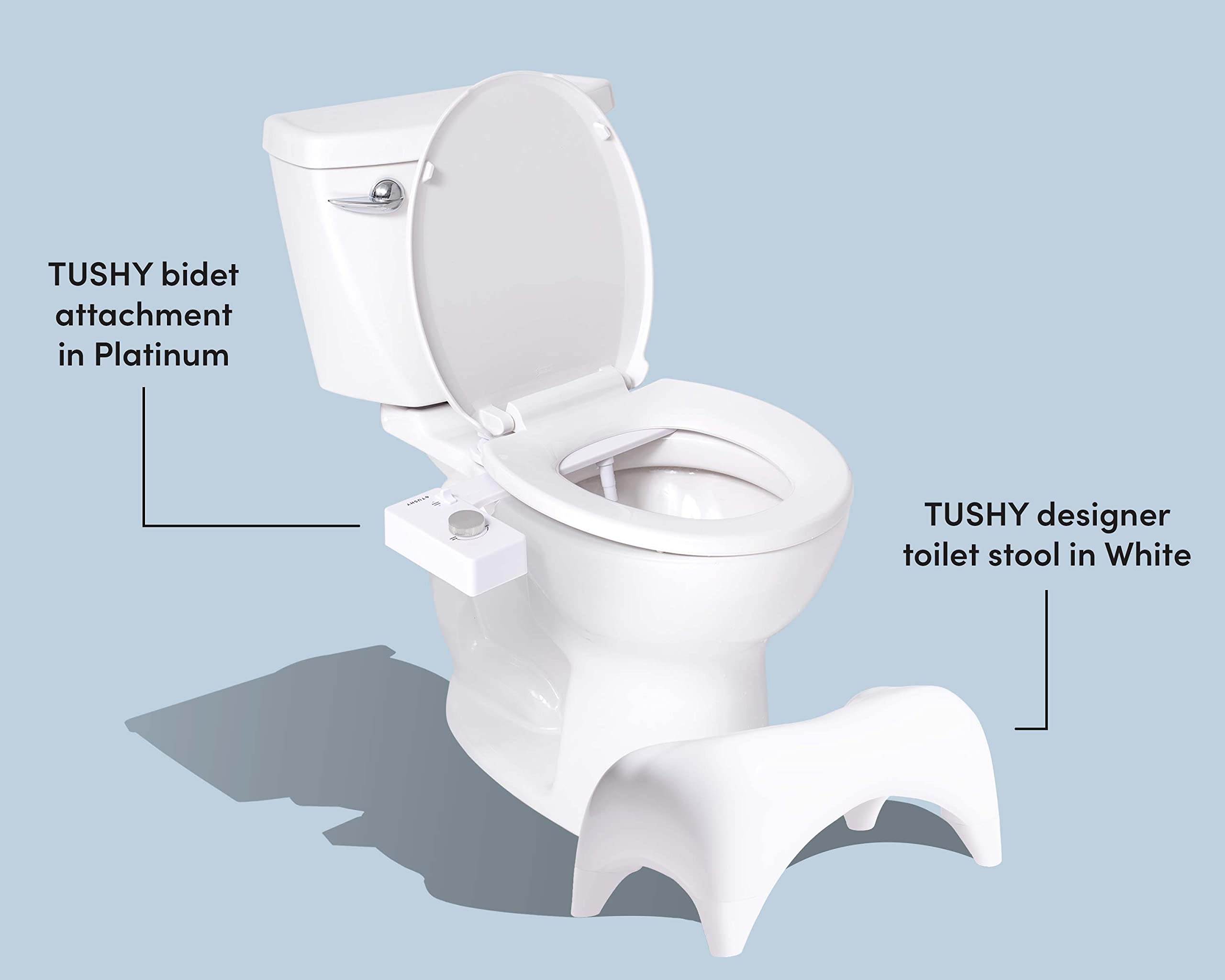 TUSHY Classic 3.0 Bidet Toilet Seat Attachment - A Non-Electric Self Cleaning Water Sprayer with Adjustable Water Pressure Nozzle, Angle Control (Classic 3.0, White/Platinum + Relaxed Ottoman)