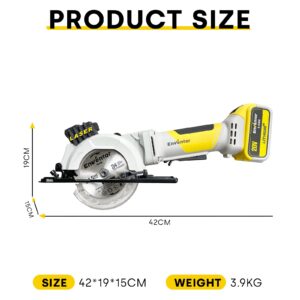 ENVENTOR Cordless Mini Circular Saw, 20V Brushless Circular Saw 4-1/2" Saw Blades with Laser Guide, 4.0AH Battery, Fast Charger, 3800RPM, Max Cutting Depth 1-11/16"(90°), 1-1/8"(45°) for Wood, PVC