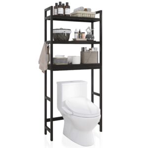 smibuy bathroom storage shelf, bamboo over-the-toilet organizer rack, freestanding toilet space saver with 3-tier adjustable shelves (black)