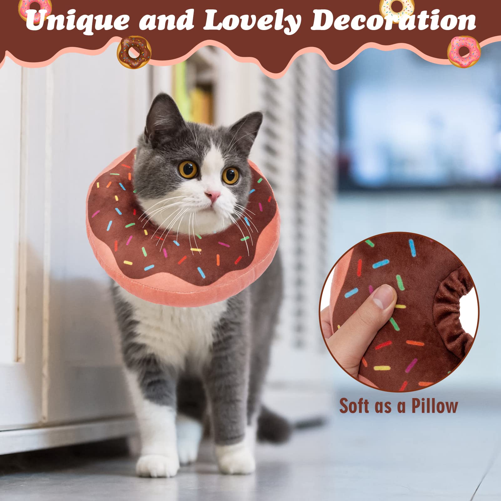 Cat Recovery Collar Cute Donut Cat Cone Collar Soft for Kitten and Cats After Surgery, Soft Adjustable Protective Pet E Collar Neck Cone Fit for Boy Girl Kitties Puppies Small Dogs, M