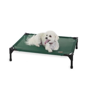 k&h pet products elevated outdoor dog cot bed, raised cooling bed with washable breathable mesh for medium dogs, portable raised platform pet bed, heavy duty metal frame hammock bed, medium, green