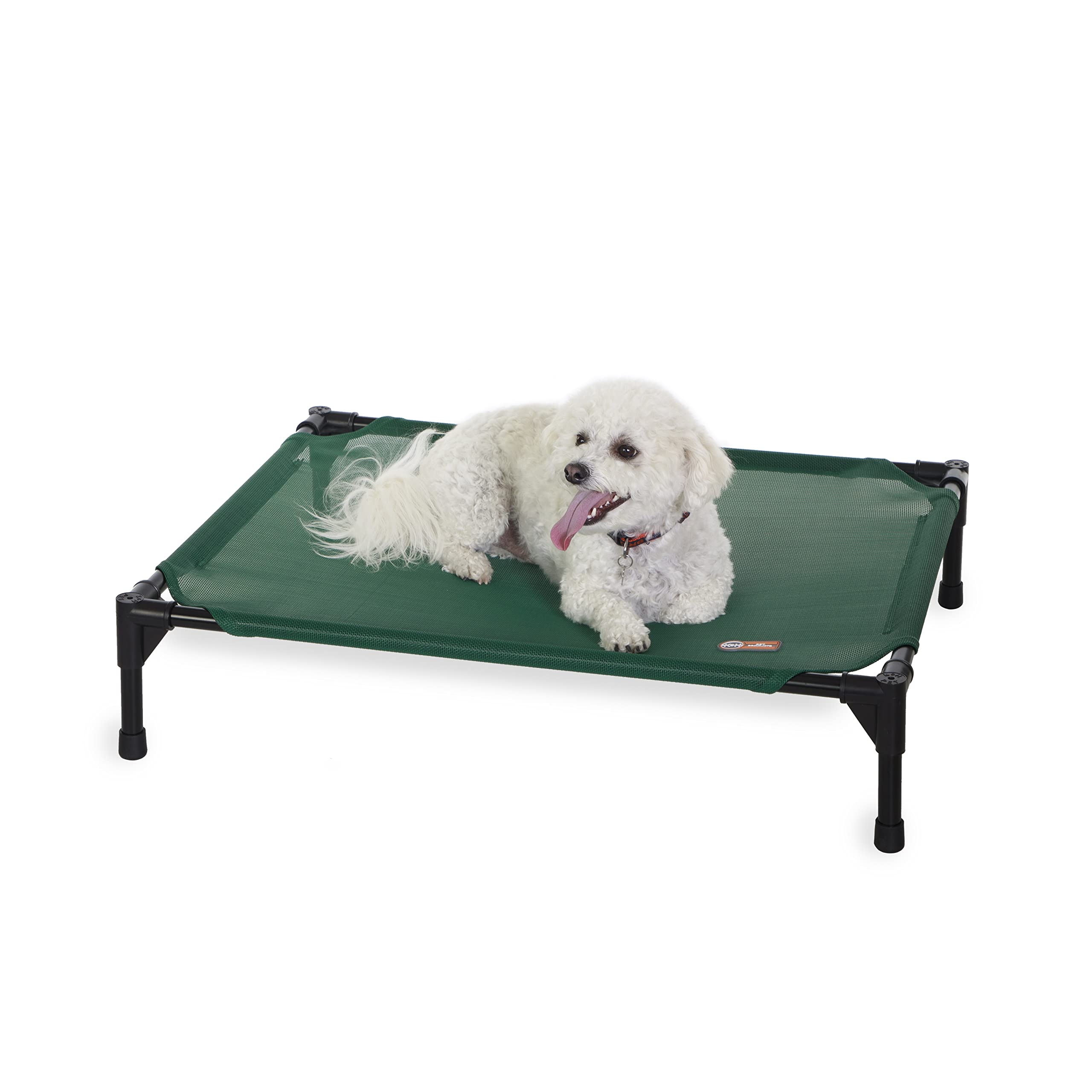 K&H Pet Products Elevated Outdoor Dog Cot Bed, Raised Cooling Bed with Washable Breathable Mesh for Medium Dogs, Portable Raised Platform Pet Bed, Heavy Duty Metal Frame Hammock Bed, Medium, Green