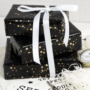 RUSPEPA Wrapping Paper Roll - Mini Roll - Gold Foil Star Black Background Design for Wedding, Birthday, Shower, Congrats, and Holiday - 17 Inches X 32.8 Feet