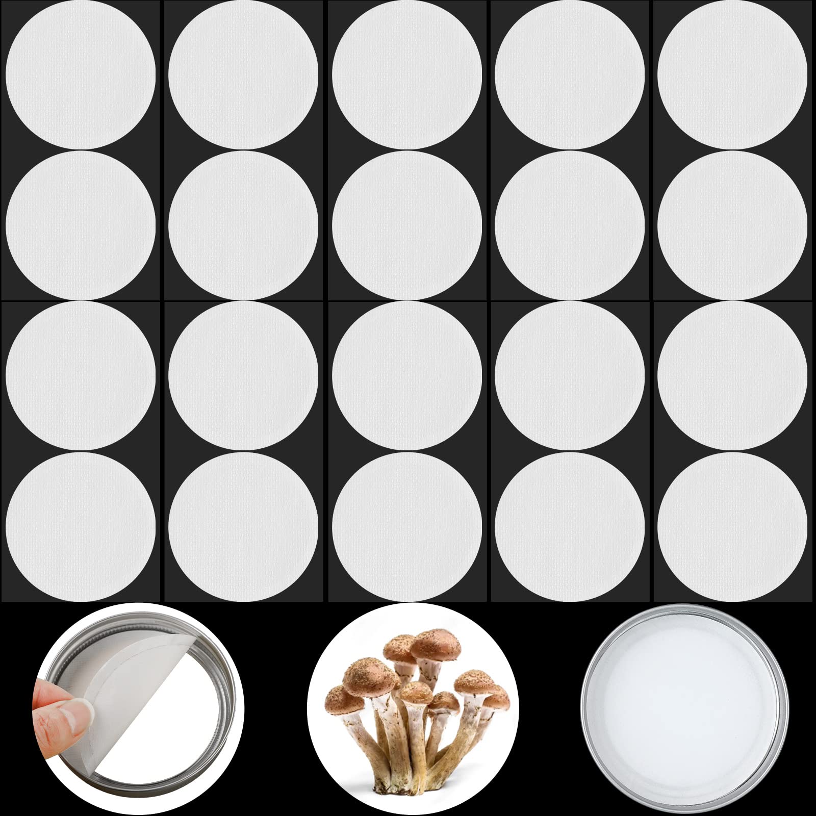 Synthetic Filter Paper Stickers 0.3 μm Filter Disc Wide Mouth Filter Paper Stickers Disc Adhesive Filter Patch Sticker for Mushroom Cultivation Wide Mouth Jar Lids Mason Jars, 68 mm(20 Pieces)